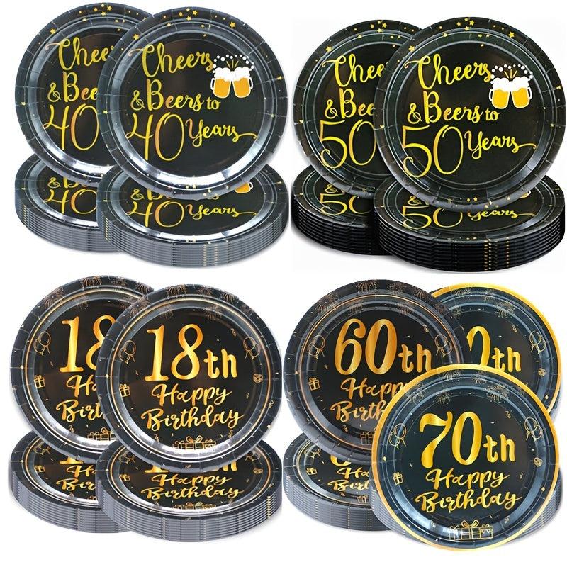 Golden Happy Birthday Tableware Set Cheers To 18 40 50 60 Theme Party Supp