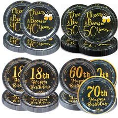 Golden Happy Birthday Tableware Set Cheers To 18 40 50 60 Theme Party Supp