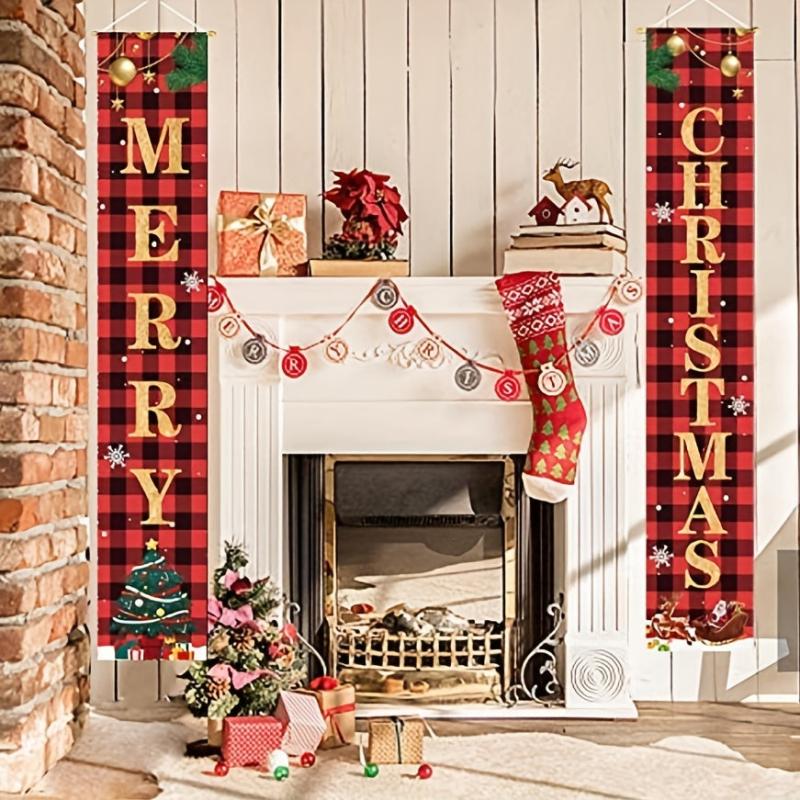 Red Plaid Merry Christmas Front Door Banner 11.8x70.8in