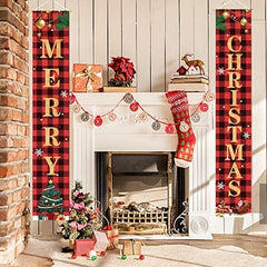 Red Plaid Merry Christmas Front Door Banner 11.8x70.8in