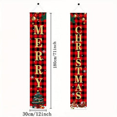 Red Plaid Merry Christmas Front Door Banner 11.8x70.8in