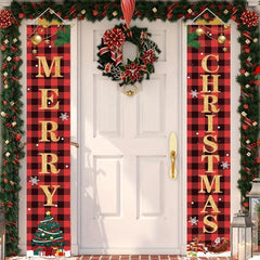 Red Plaid Merry Christmas Front Door Banner 11.8x70.8in