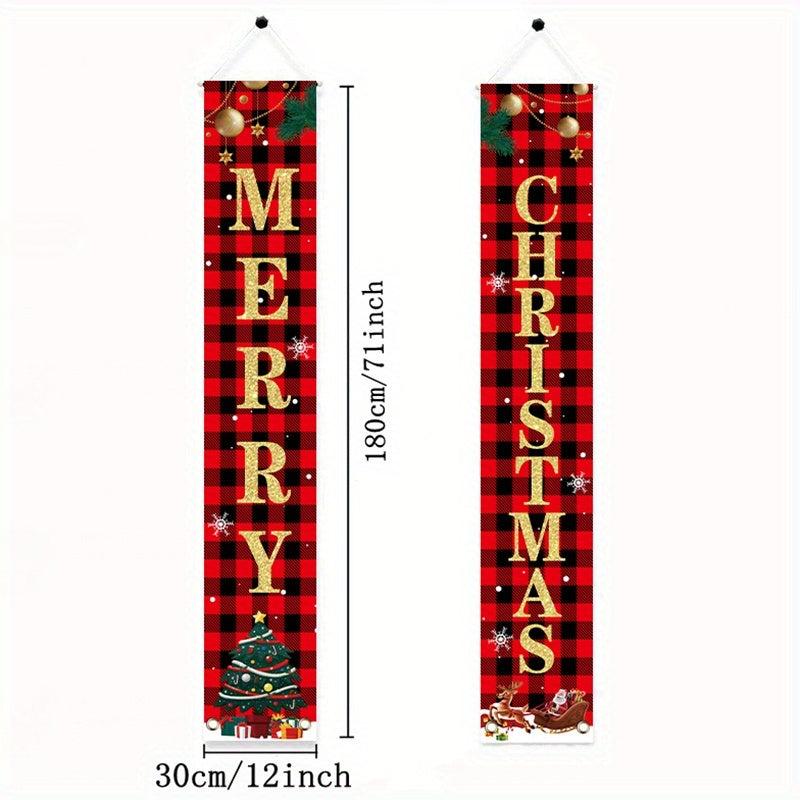 Red Plaid Merry Christmas Front Door Banner 11.8x70.8in