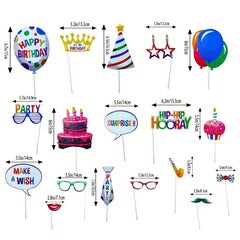 18pcs Happy Birthday Balloon Cake Candle Party Photo Booth Props