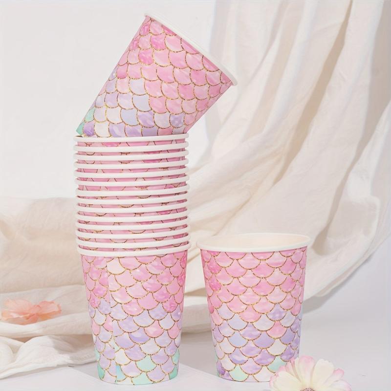16pcs Mermaid Cartoon Birthday Paper Cup Tableware Party Supplies