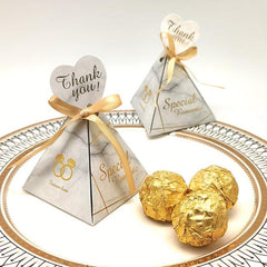 10pcs Triangle Bronzing Candy Box for Wedding and Party Decor