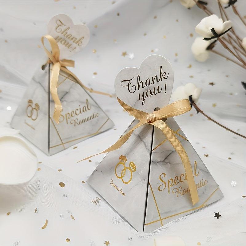 10pcs Triangle Bronzing Candy Box for Wedding and Party Decor