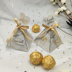10pcs Triangle Bronzing Candy Box for Wedding and Party Decor
