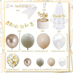Bridal Decoration Set: Balloon Veil, Scarf, Banner, Cake Topper
