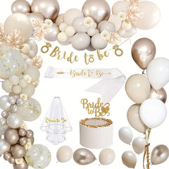 Bridal Decoration Set: Balloon Veil, Scarf, Banner, Cake Topper