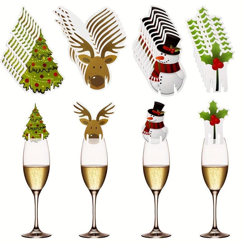10pcs Christmas Wine Glass Insert Card Christmas Hat Wine Glass Card