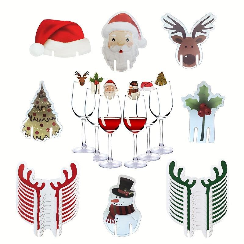 10pcs Christmas Wine Glass Insert Card Christmas Hat Wine Glass Card