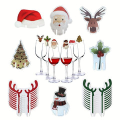 10pcs Christmas Wine Glass Insert Card Christmas Hat Wine Glass Card