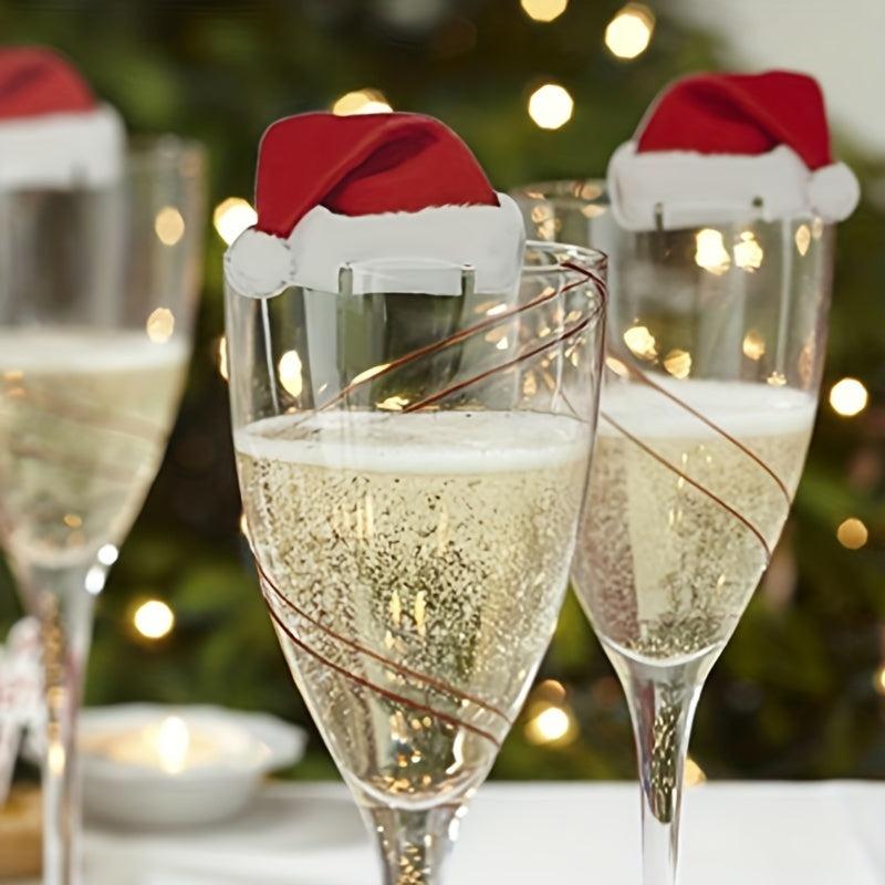 10pcs Christmas Wine Glass Insert Card Christmas Hat Wine Glass Card