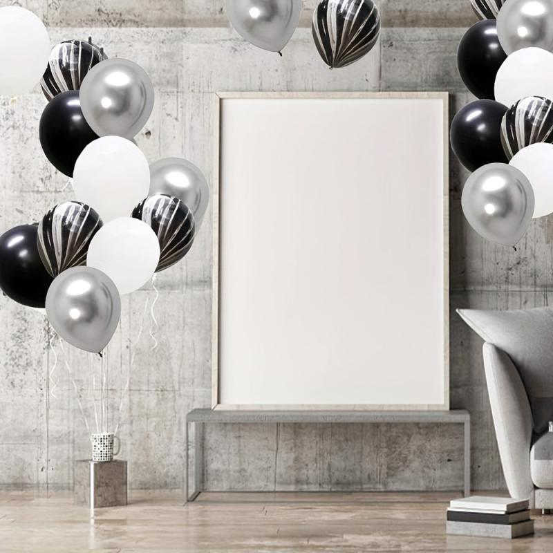 40pcs Striped Agate Marble Balloon Set + 25 Silvery Balloon Set