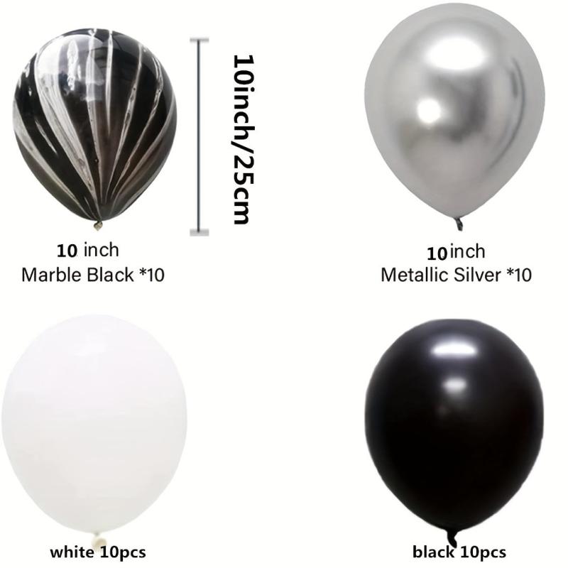 40pcs Striped Agate Marble Balloon Set + 25 Silvery Balloon Set