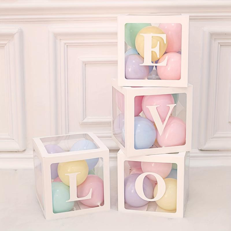 4pcs Transparent Letter Balloon Boxes for Party Decorations - A and BABY Letters