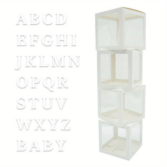 4pcs Transparent Letter Balloon Boxes for Party Decorations - A and BABY Letters