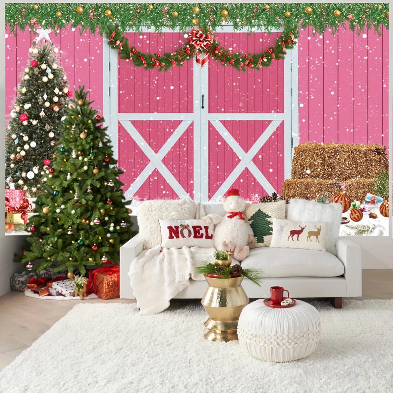 Pink Christmas Backdrop for Photoshoot Snow Holiday Family Party Banner