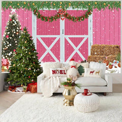 Pink Christmas Backdrop for Photoshoot Snow Holiday Family Party Banner
