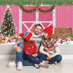Pink Christmas Backdrop for Photoshoot Snow Holiday Family Party Banner