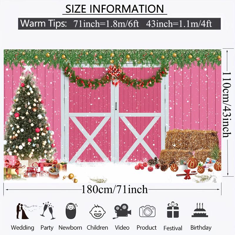 Pink Christmas Backdrop for Photoshoot Snow Holiday Family Party Banner