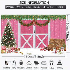 Pink Christmas Backdrop for Photoshoot Snow Holiday Family Party Banner