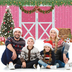 Pink Christmas Backdrop for Photoshoot Snow Holiday Family Party Banner