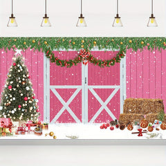 Pink Christmas Backdrop for Photoshoot Snow Holiday Family Party Banner