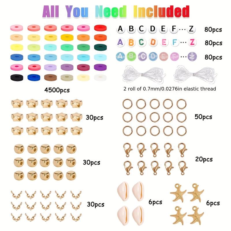 Polymer Clay Beads Kit for Bracelet Making with Letter Beads & Charms