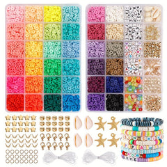 Polymer Clay Beads Kit for Bracelet Making with Letter Beads & Charms