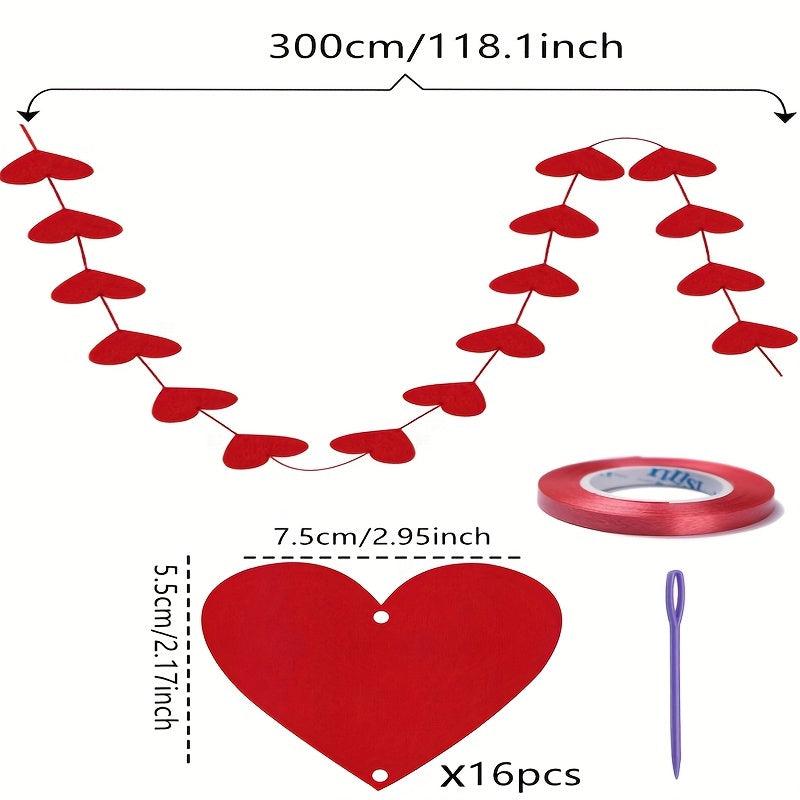 16 Red Hearts Garland DIY Hanging String Garland Valentines Decor