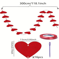 16 Red Hearts Garland DIY Hanging String Garland Valentines Decor