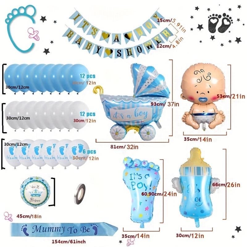 Boy Baby Shower Decorations Set Balloons Banners Sash and Foil Balloon