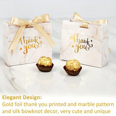 25pcs Marble Thank You Gift Bags Mini Gift Bags Bulk With Golden Bow Ribbon