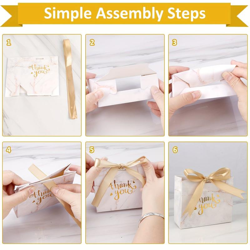 25pcs Marble Thank You Gift Bags Mini Gift Bags Bulk With Golden Bow Ribbon