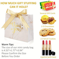 25pcs Marble Thank You Gift Bags Mini Gift Bags Bulk With Golden Bow Ribbon