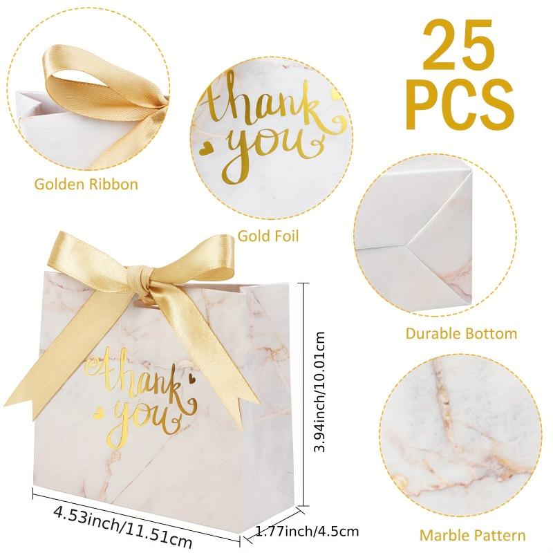 25pcs Marble Thank You Gift Bags Mini Gift Bags Bulk With Golden Bow Ribbon