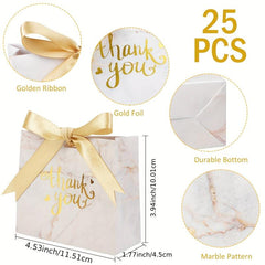 25pcs Marble Thank You Gift Bags Mini Gift Bags Bulk With Golden Bow Ribbon