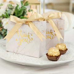 25pcs Marble Thank You Gift Bags Mini Gift Bags Bulk With Golden Bow Ribbon