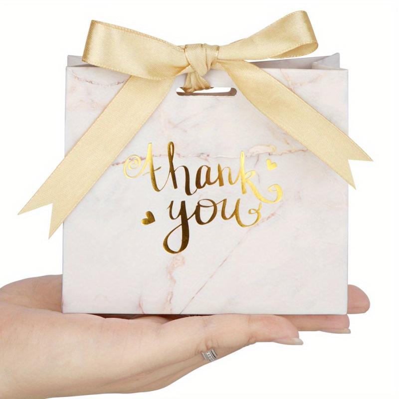 25pcs Marble Thank You Gift Bags Mini Gift Bags Bulk With Golden Bow Ribbon