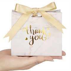 25pcs Marble Thank You Gift Bags Mini Gift Bags Bulk With Golden Bow Ribbon