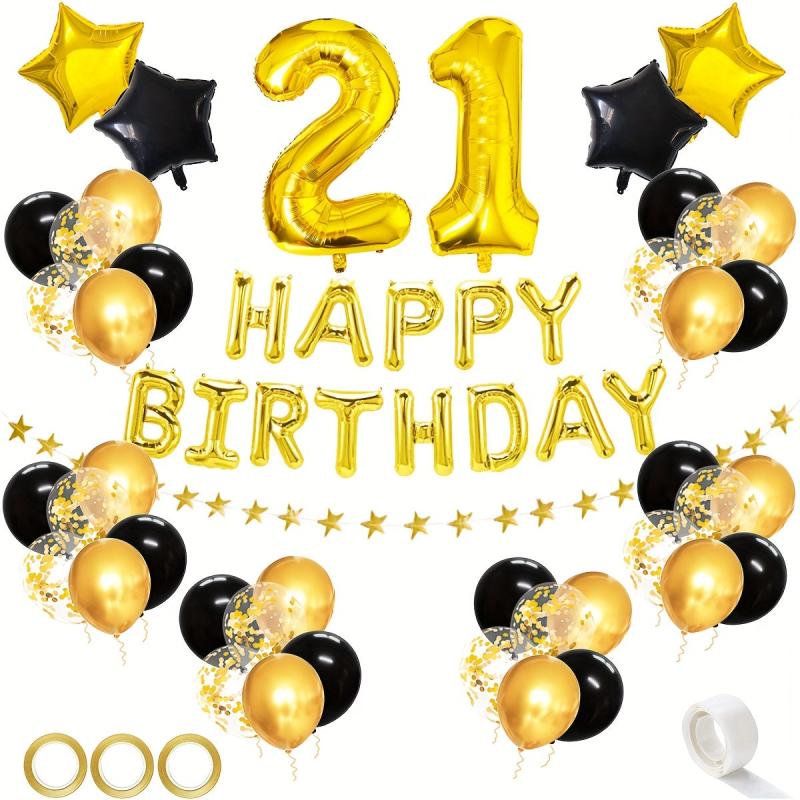 60pcs Golden Mixed Happy Birthday Party Decorations Set 18th-80th Man Woman