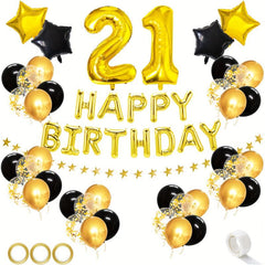 60pcs Golden Mixed Happy Birthday Party Decorations Set 18th-80th Man Woman