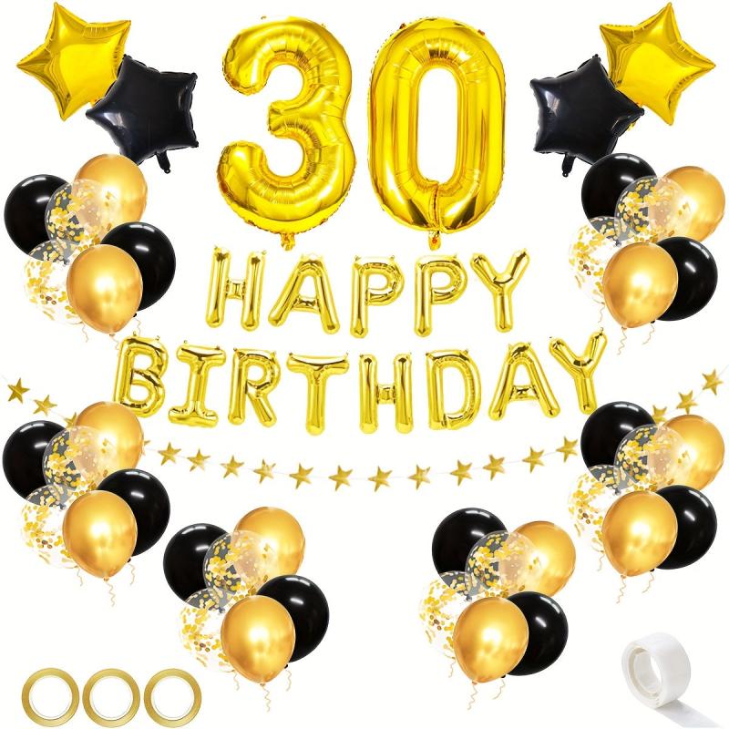 60pcs Golden Mixed Happy Birthday Party Decorations Set 18th-80th Man Woman