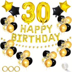 60pcs Golden Mixed Happy Birthday Party Decorations Set 18th-80th Man Woman