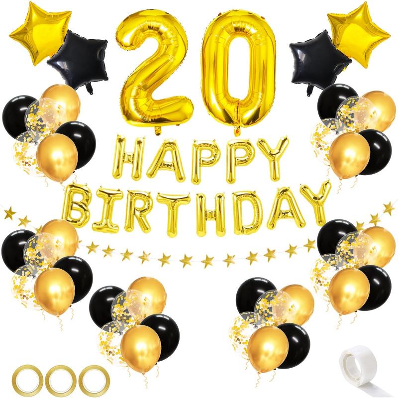 60pcs Golden Mixed Happy Birthday Party Decorations Set 18th-80th Man Woman