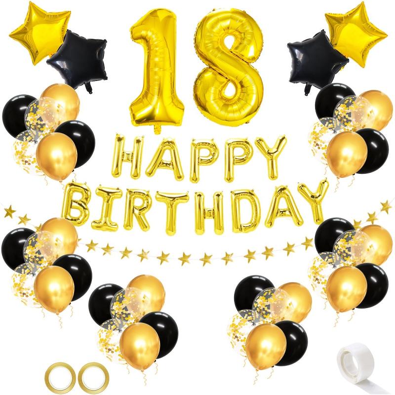 60pcs Golden Mixed Happy Birthday Party Decorations Set 18th-80th Man Woman
