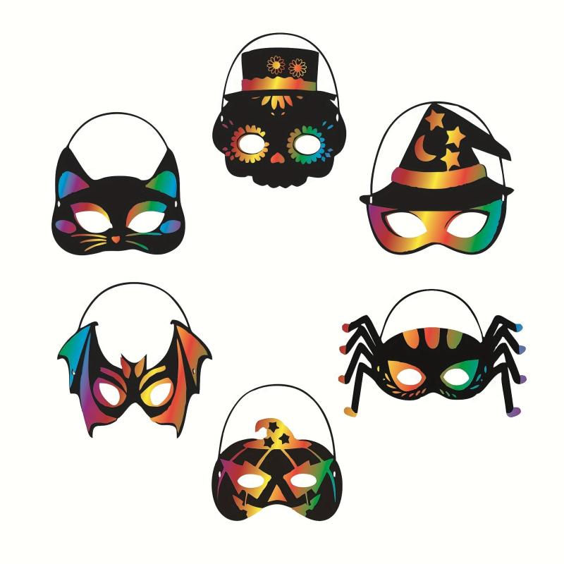 6pcs Halloween Scratch Painting Animal Mask DIY Decoration Props