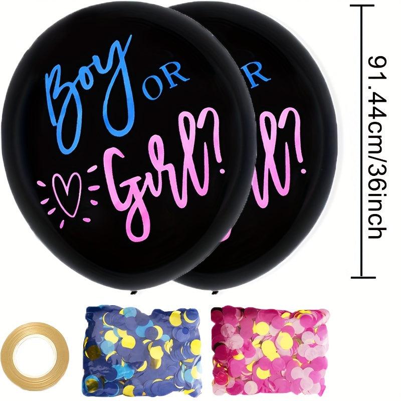 2pcs Gender Reveal Balloons with Ribbon and Confetti